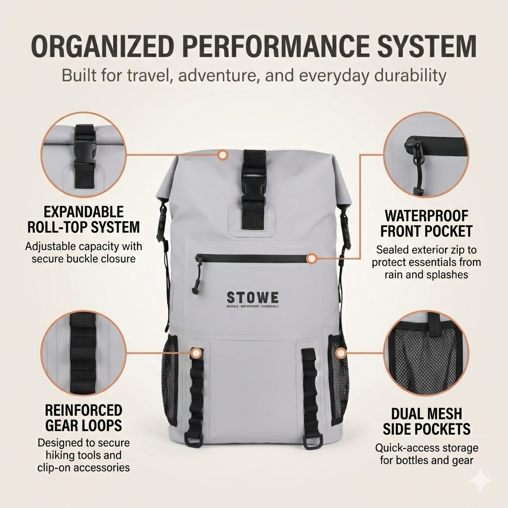 STOWE Waterproof Expandable Dry Travel Bag (Grey)