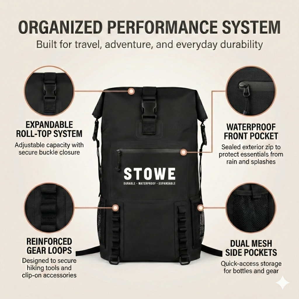 STOWE Waterproof Expandable Dry Travel Bag (Black)