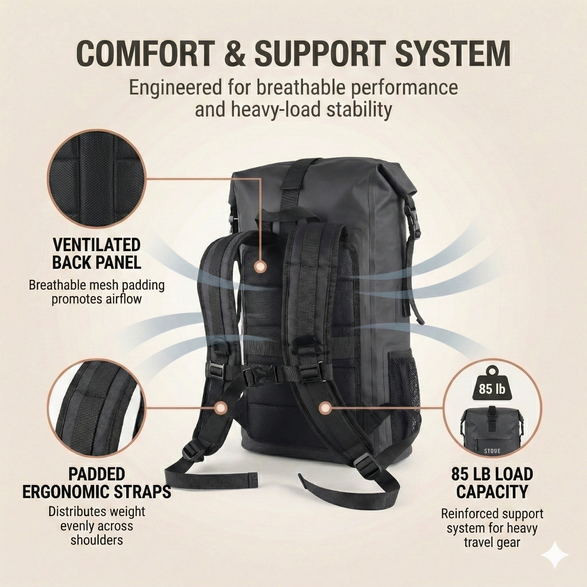STOWE Waterproof Expandable Dry Travel Bag (Black)